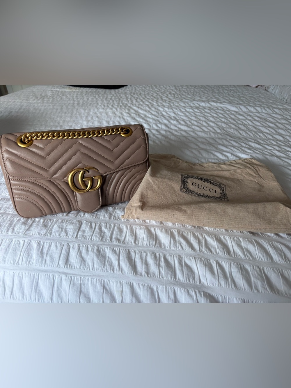 Gucci Quilted Shoulder Bag in Taupe with Gold Hardware